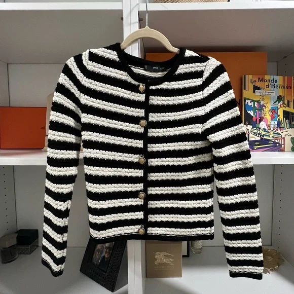 {Mango} Striped Cardigan with Jewel Buttons - Size S - Picture 8 of 12